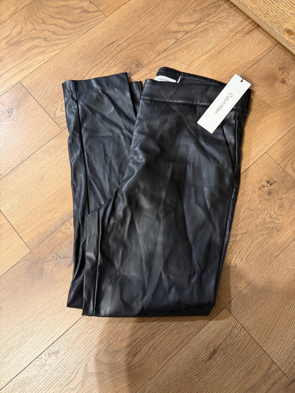 Calvin Klein Men's Black Faux Leather-Look Trousers
